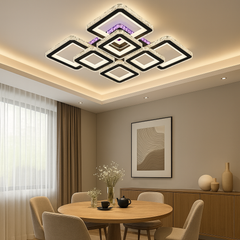 Lustra LED patrata 352W BK+CR cu patrate suprapuse si lumina reglabila, ideala pentru dining modern cu iluminare eleganta si uniforma
