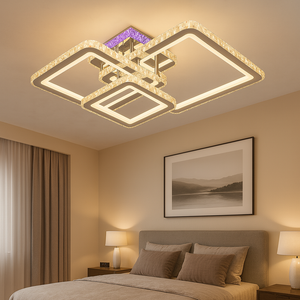 Lustra LED Patrata 7965D 190W RGB cu Cristale Crom cu Telecomanda
