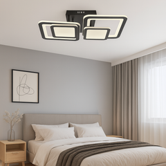 Lustra LED rectangulara 80W finisaj negru cu lumina ajustabila 3000K-6500K, perfecta pentru dormitor modern cu iluminare confortabila