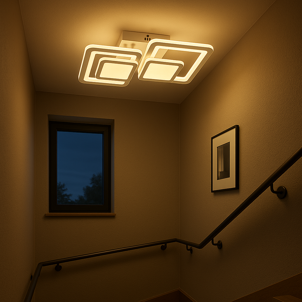 Lustra LED rectangulara 80W cu lumina reglabila 3000K-6500K, perfecta pentru zona scarilor cu iluminare moderna si eficienta