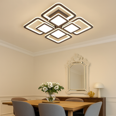 Lustra LED 8022/4BK negru mata 104W cu lumina reglabila si design geometric, ideala pentru zona de dining moderna si lumina clara
