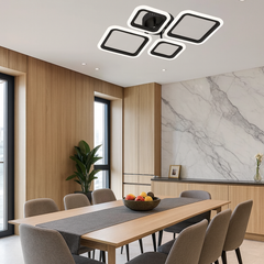 Lustra LED 8036/2+2BK geometrica 72W negru mat cu lumina reglabila 3000K-6500K, ideala pentru zona de dining moderna si iluminare clara