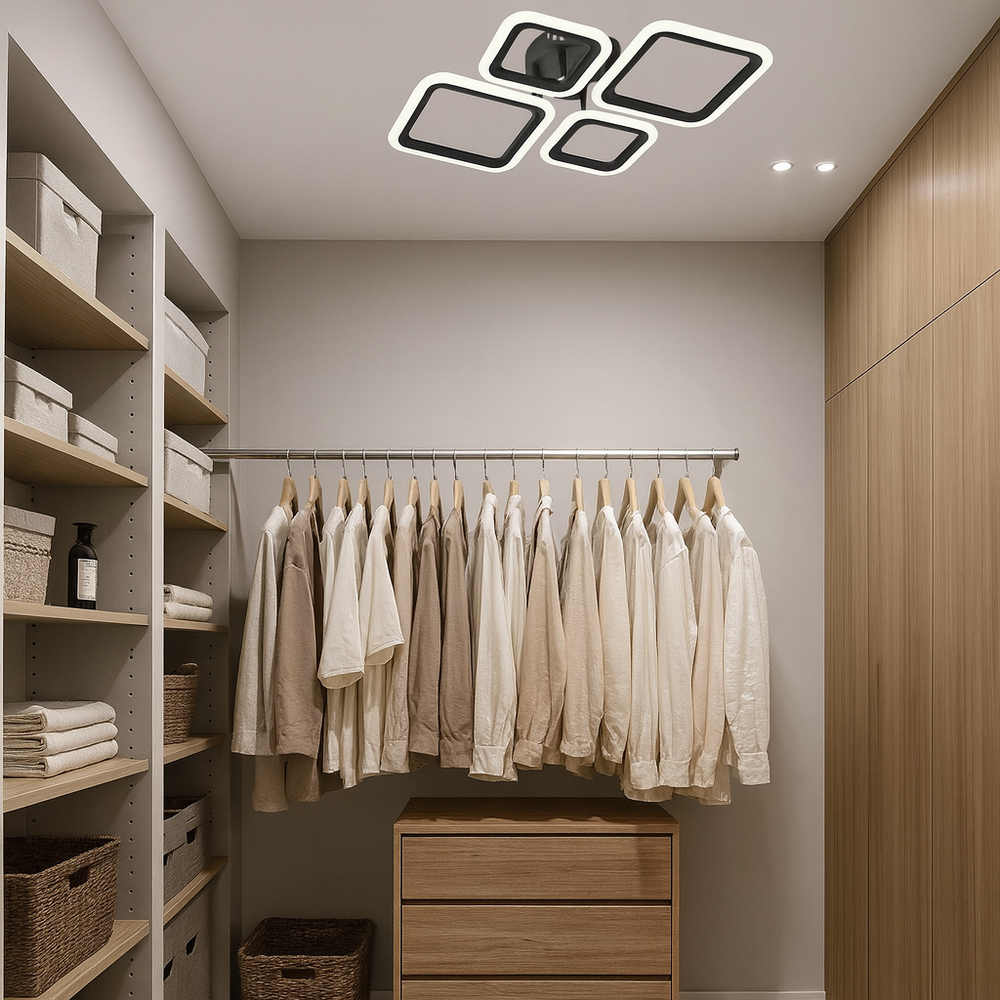 Lustra LED neagra 8036/2+2BK 72W cu forme geometrice si lumina ajustabila, perfecta pentru dormitor modern si ambient relaxant
