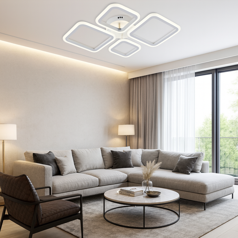 Lustra LED alba 8036/2+2WH 72W cu design geometric si lumina reglabila, perfecta pentru living modern cu iluminare clara si eleganta