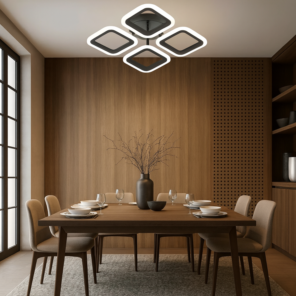 Lustra LED 8036/4BK negru 56W cu 4 patrate si lumina reglabila, ideala pentru zona de dining moderna