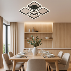 Lustra LED 8036/4+1BK negru 102W cu lumina reglabila 3000K-6500K, ideala pentru zona de dining moderna si iluminare clara