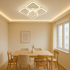 Lustra LED 8036/4+1WH alba 102W cu lumina reglabila 3000K-6500K, perfecta pentru zona de dining moderna si iluminare clara