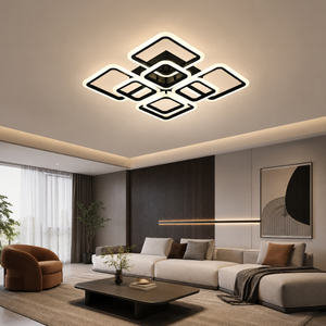 Lustra LED moderna 8 patrate negru 128W cu telecomanda 8036/4+4