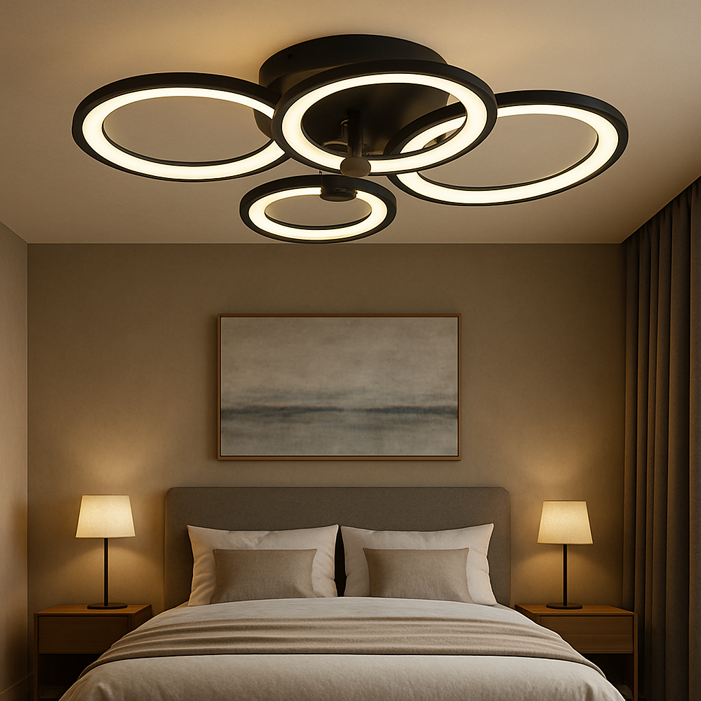 Lustra LED 8067/2+2BK negru 108W cu 4 inele si lumina ajustabila, ideala pentru dormitor modern