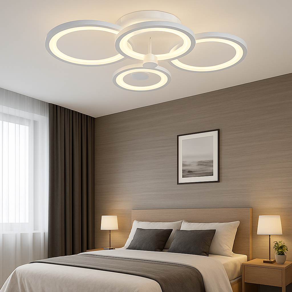 Lustra LED 8067/2+2WH alb 108W cu 4 inele si lumina ajustabila, ideal a pentru dormitoare moderne