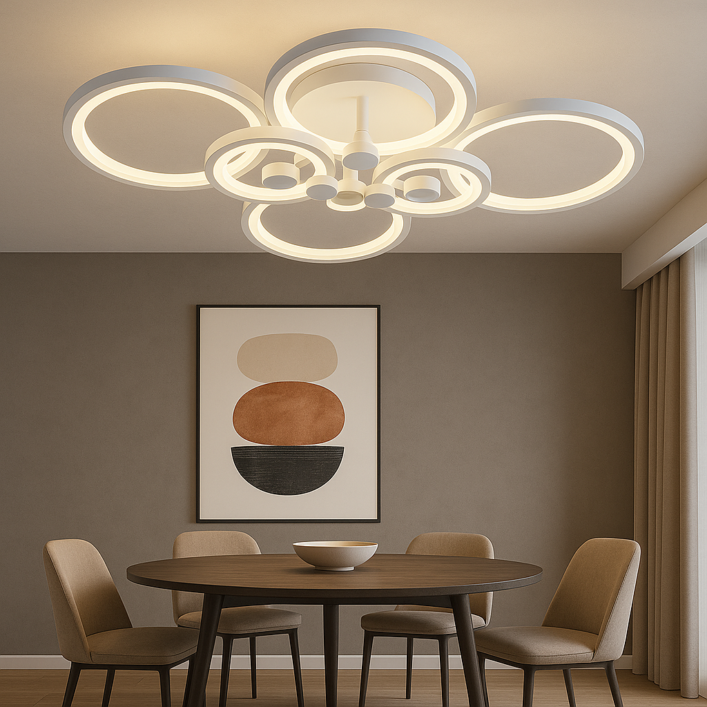 Lustra LED 8067/4+2WH alb 188W cu 6 inele moderne si lumina reglabila, potrivita pentru dining modern