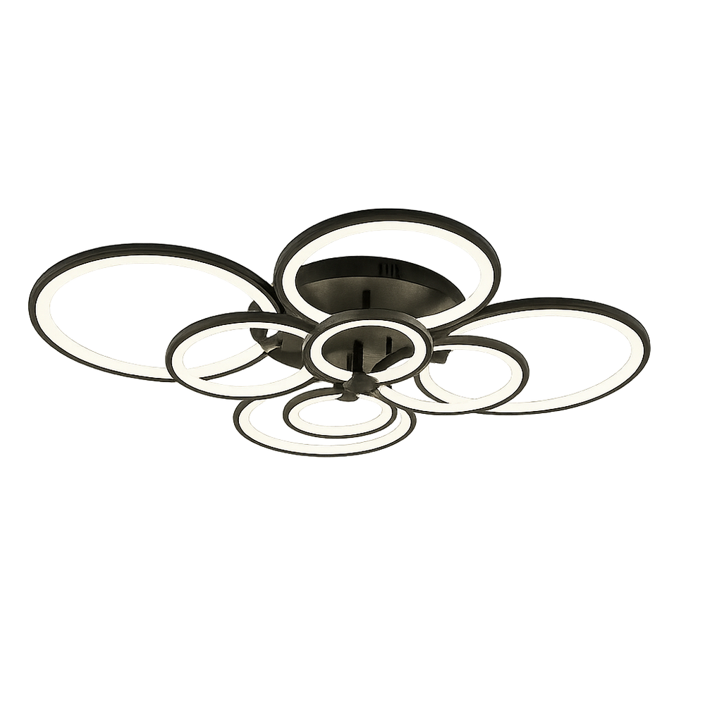 Lustra LED 8067/4+4 negru 300W cu 8 inele moderne lumina reglabila 3000K-6500K cu telecomanda