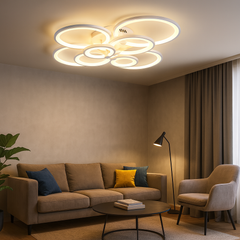 Lustra LED 8067/4+4 300W cu 8 inele moderne si lumina reglabila, ideal a pentru livinguri spatioase cu decor contemporan