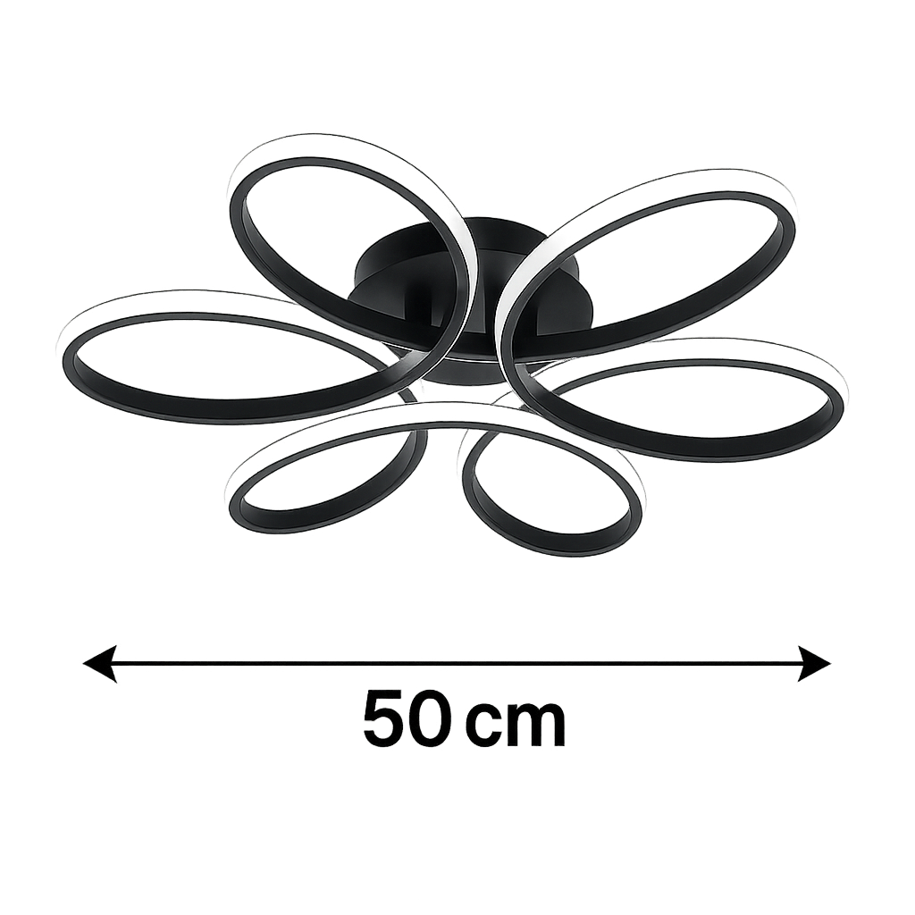 Lustra LED floral 120W neagra cu control prin telecomanda si lumina ajustabila, potrivita pentru un birou modern si bine iluminat