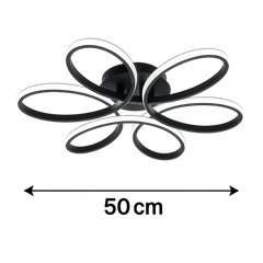 Lustra LED floral 120W neagra cu control prin telecomanda si lumina ajustabila, potrivita pentru un birou modern si bine iluminat