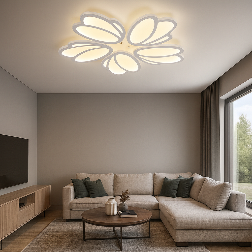 Lustra LED 8101-5 110W cu design floral modern si lumina reglabila, ideal a pentru livinguri elegante si luminoase