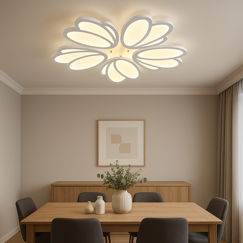 Lustra LED 8101-5 110W cu design floral si lumina reglabila, potrivita pentru zone de dining elegante si moderne