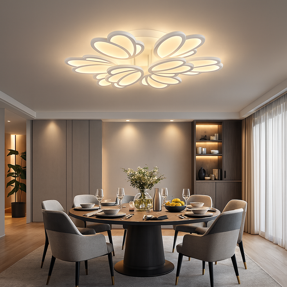 Lustra LED 8101-6+3 198W cu design floral 3D si lumina reglabila, potrivita pentru zone de dining moderne si rafinate