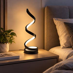 Veioza LED Negru Mat cu Design Spirala si Lumina Ajustabila