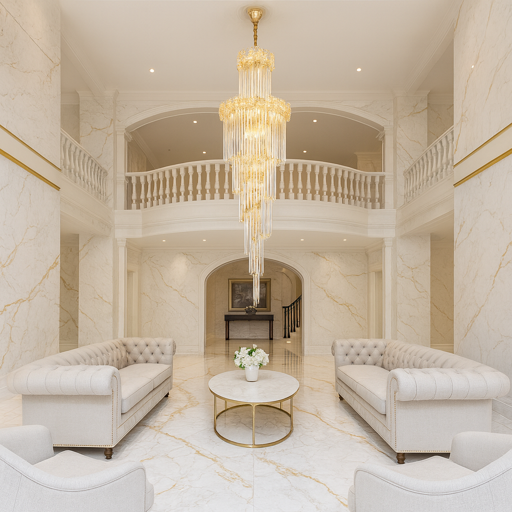 Candelabru auriu Ø600 H1800 cu 18 becuri E27, design elegant, montaj suspendat, iluminare ampla pentru living modern luxos