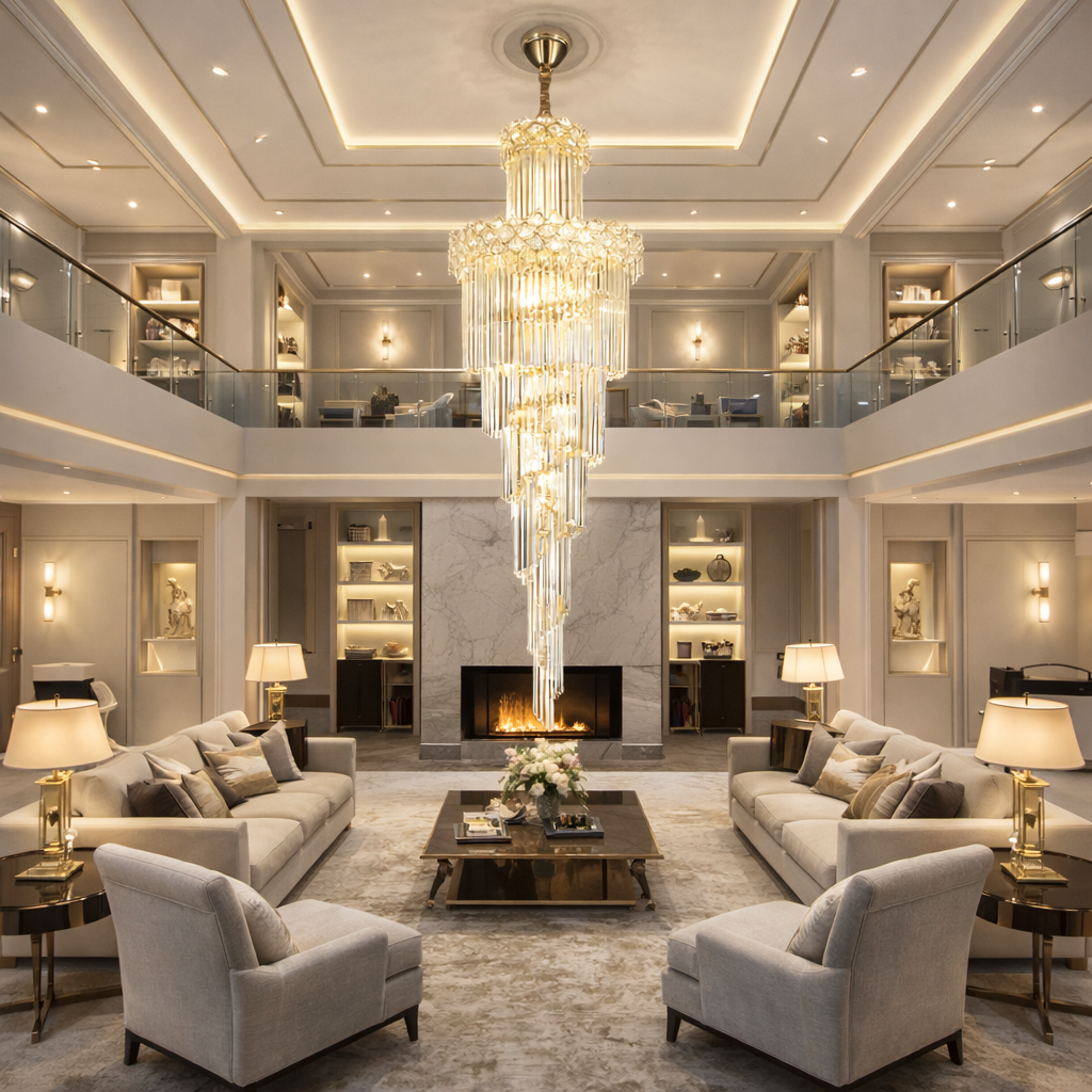 Candelabru auriu Ø600 H1800 cu 18 becuri E27, design elegant, montaj suspendat, iluminare ampla pentru living modern luxos