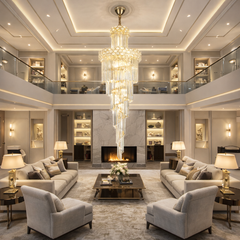 Candelabru auriu Ø600 H1800 cu 18 becuri E27, design elegant, montaj suspendat, iluminare ampla pentru living modern luxos