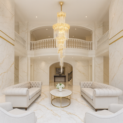 Candelabru auriu Ø600 H1800 cu 18 becuri E27, design elegant, montaj suspendat, iluminare ampla pentru living modern luxos