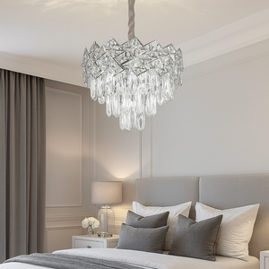 Candelabru rotund argintiu cu cristale 30 cm 8650-300