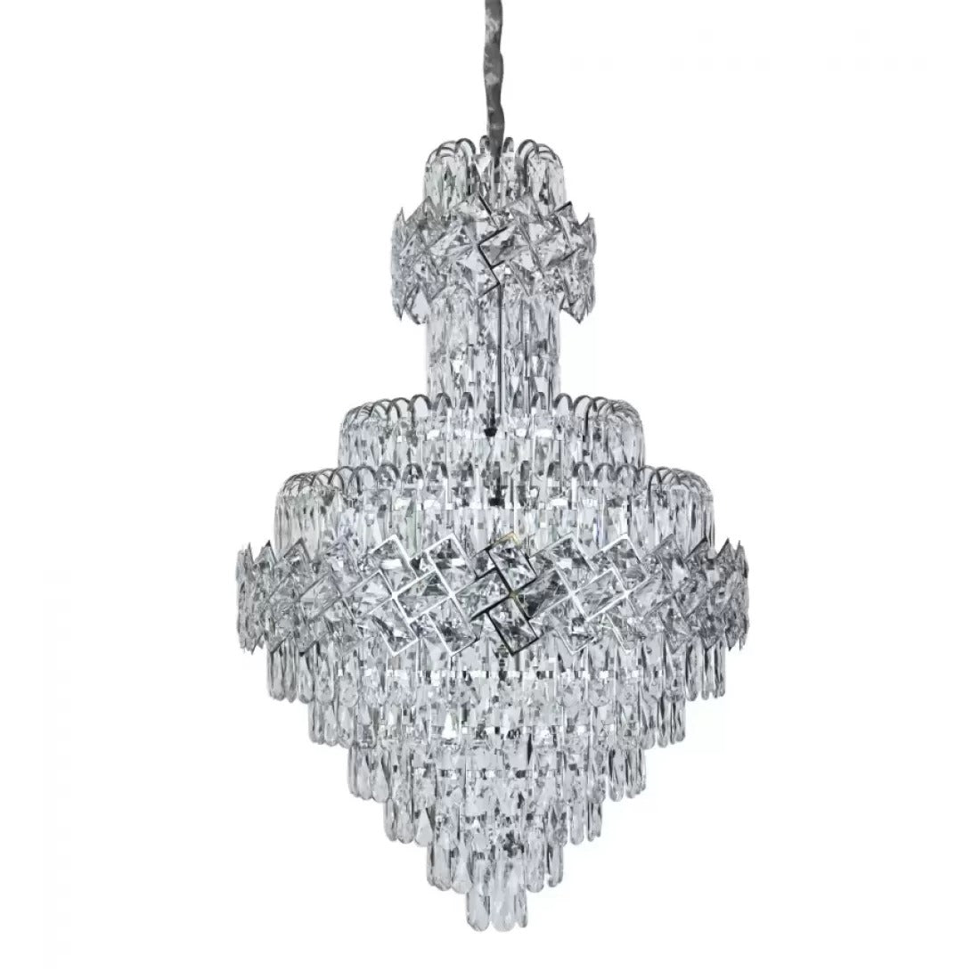 Candelabru cristal rotunda argintiu Ø600 H900 in living inalt, 13 E27, lumina eleganta pentru spatiu premium