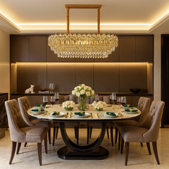 Candelabru cristale dreptunghiular auriu 800x300 mm deasupra mesei dreptunghiulare, 8 E27, stil glam modern