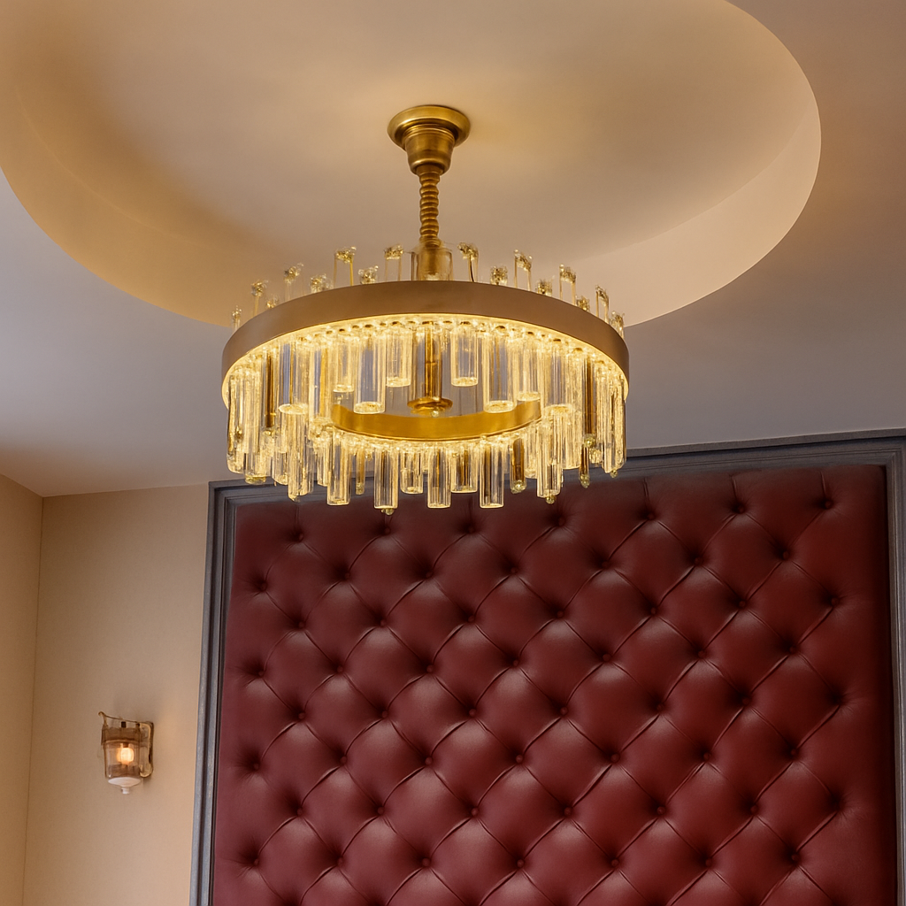 Candelabru LED rotund 8652/800, 180W, cu telecomanda, lumina reglabila 2800–6500K, accent modern pentru living spatios.