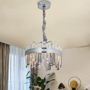 Candelabru LED rotund argintiu cu cristale 40 cm model 8652/400 CR