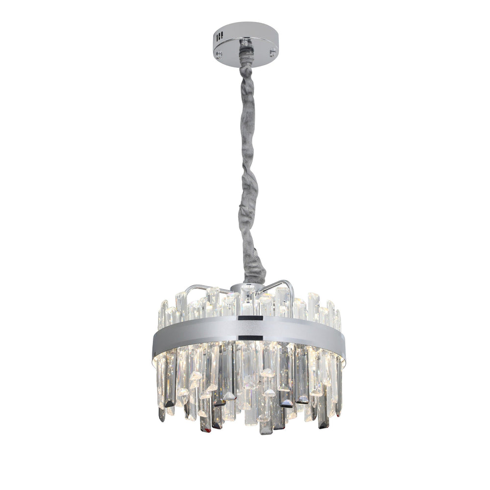 Candelabru LED rotund crom 8652/400, 92W, cu telecomanda, lumina ajustabila cald-rece, iluminat elegant dormitor.