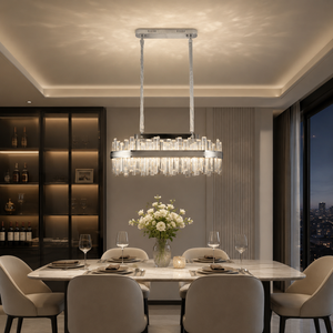 Candelabru LED oval argintiu cu cristale 80x35cm 140W 8652