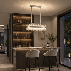 Candelabru LED oval argintiu cu cristale 80x35cm 140W 8652