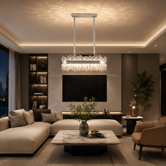 Candelabru LED oval argintiu cu cristale 80x35cm 140W 8652