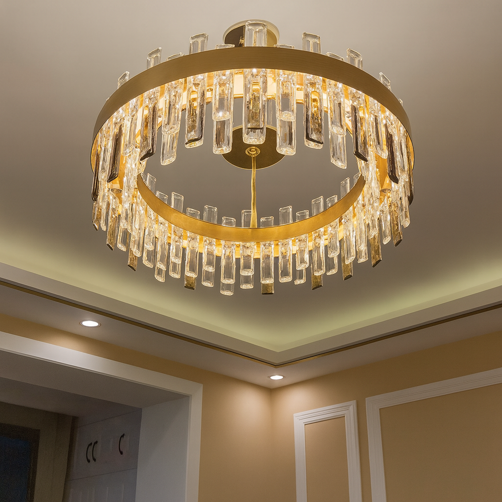 Candelabru LED rotund 8652/800, 180W, cu telecomanda, lumina reglabila 2800–6500K, accent modern pentru living spatios.