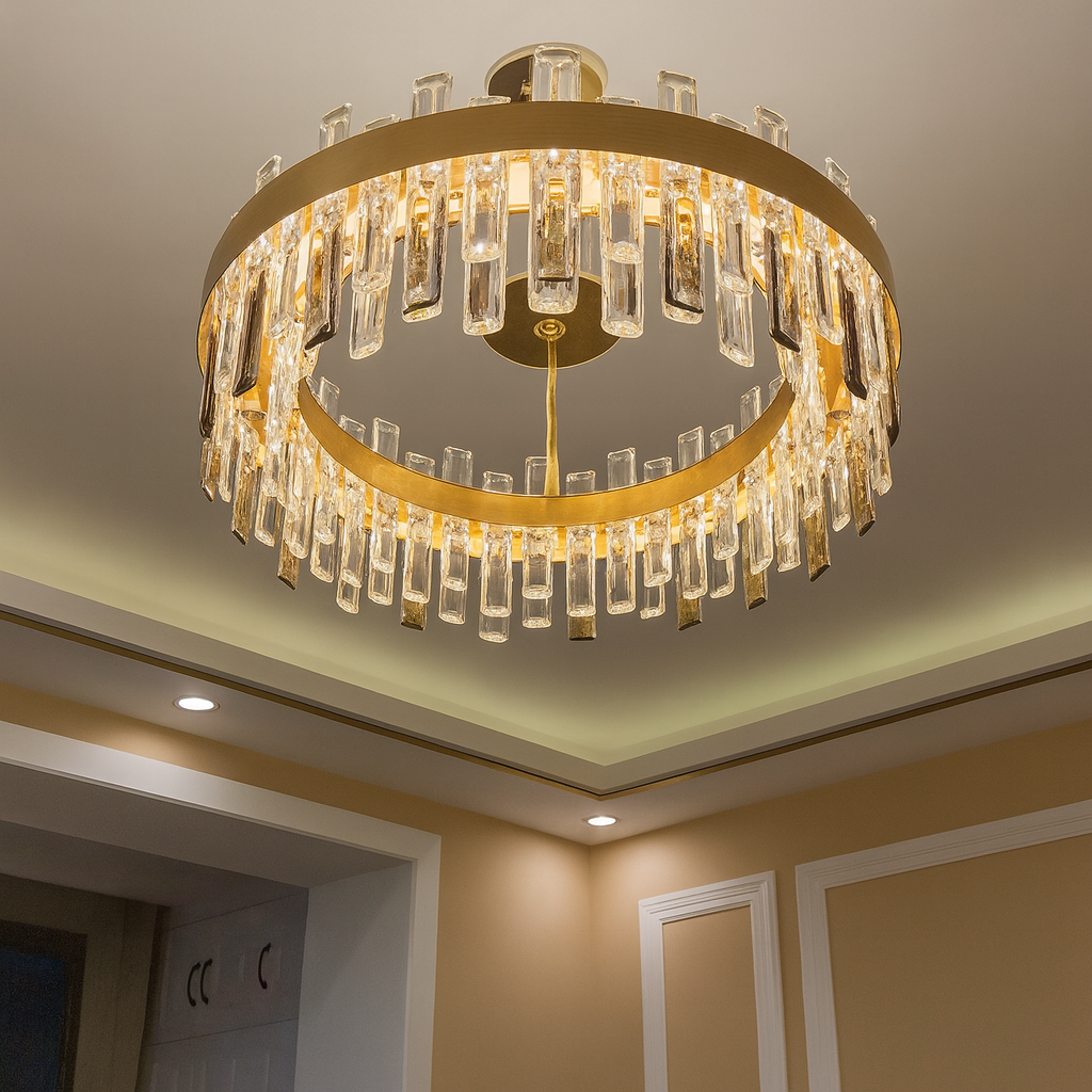 Candelabru LED rotund 8652/800, 180W, cu telecomanda, lumina reglabila 2800–6500K, accent modern pentru living spatios.