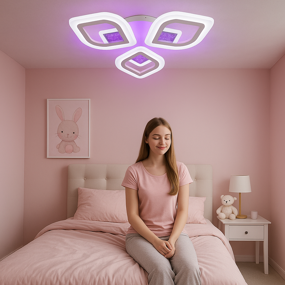 Lustra LED rotunda 8737/3 60W cu telecomanda si lumina 2800–6500K, perfect a pentru dormitoare moderne si confortabile