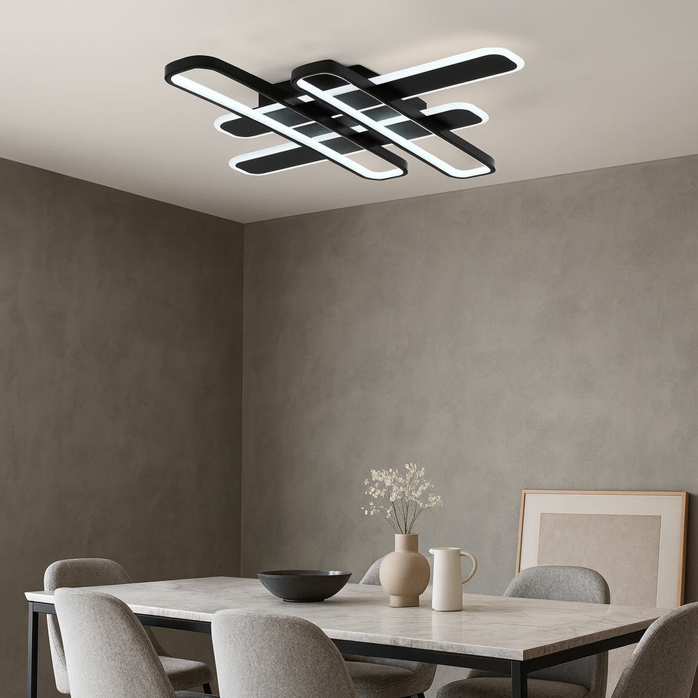 Lustra LED geometrica 8753/4S 156W cu lumina reglabila si telecomanda, potrivit a pentru zone de dining moderne si luminoase