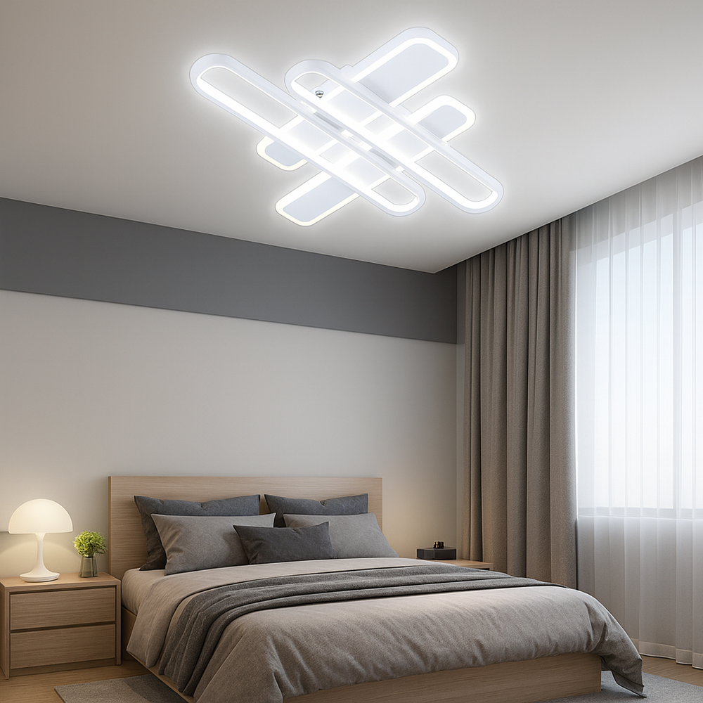 Lustra LED patrata 8753/4S 128W cu telecomanda si lumina 2800–6500K, potrivit a pentru dormitoare moderne si confortabile