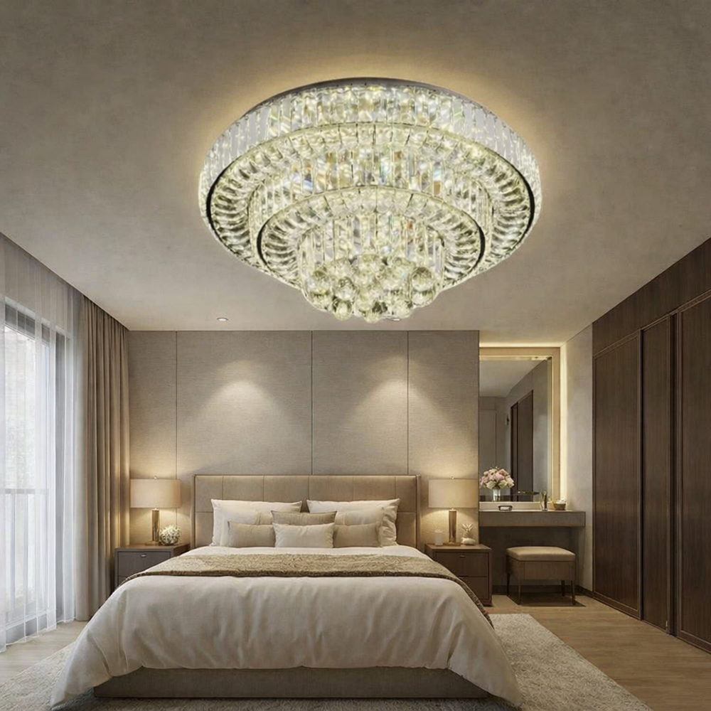 Lustra LED dublu rotund Ø500 cu telecomanda, lumina reglabila cald-rece, iluminat elegant pentru dormitor modern