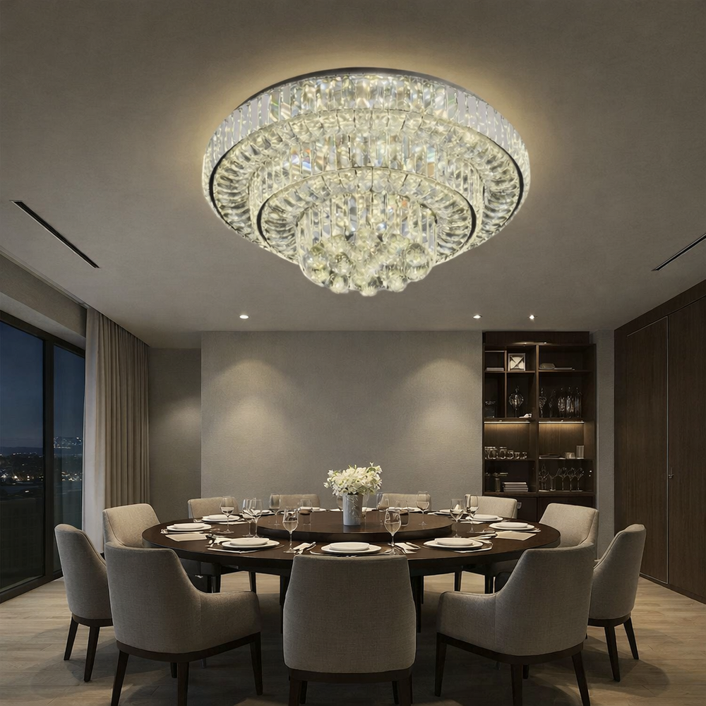 Lustra LED dublu rotund Ø500 cu telecomanda, lumina ajustabila 3500K–6500K, iluminat modern pentru dining generos