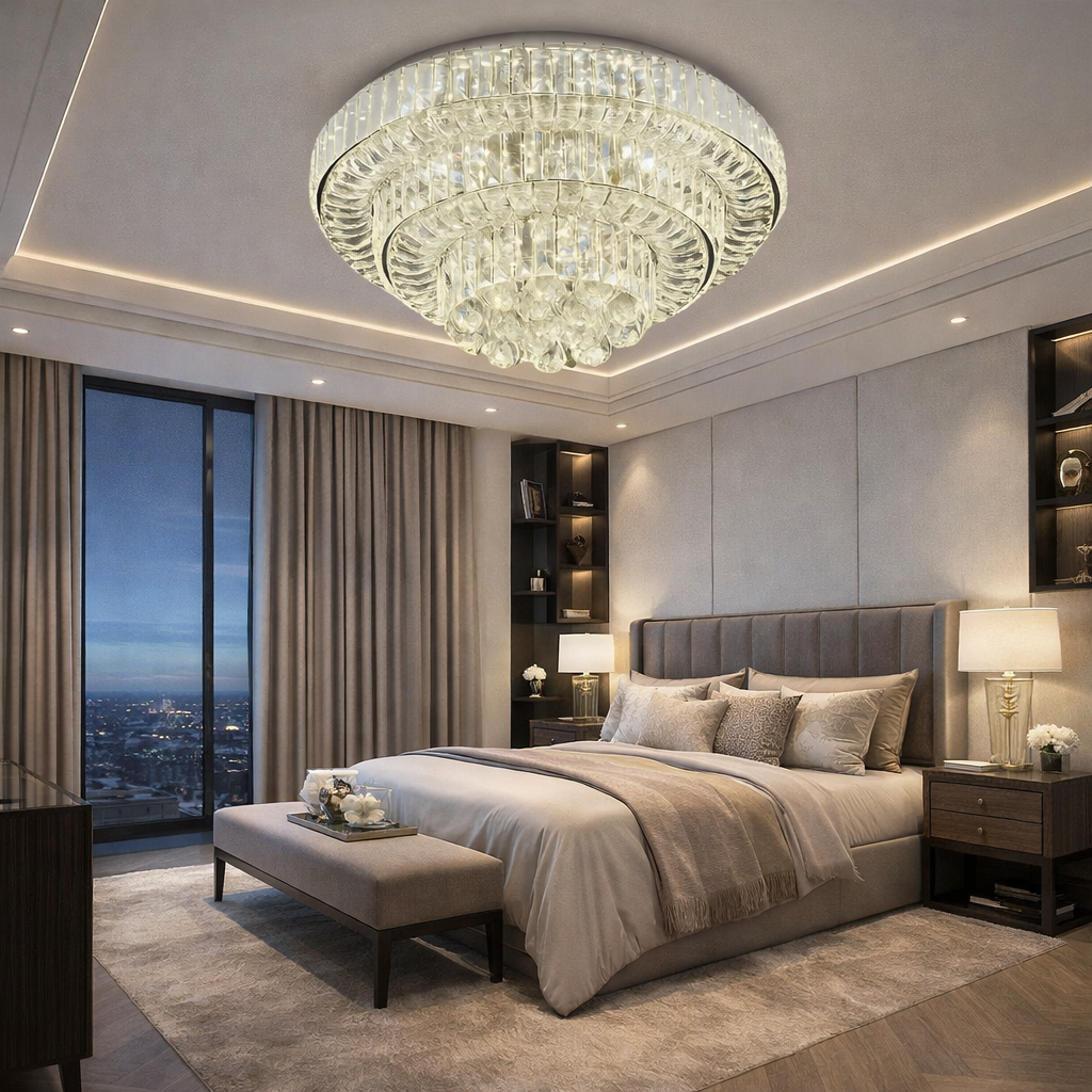 Lustra LED dublu rotund Ø600 cu telecomanda, lumina reglabila cald-rece, iluminat elegant pentru dormitor spatios