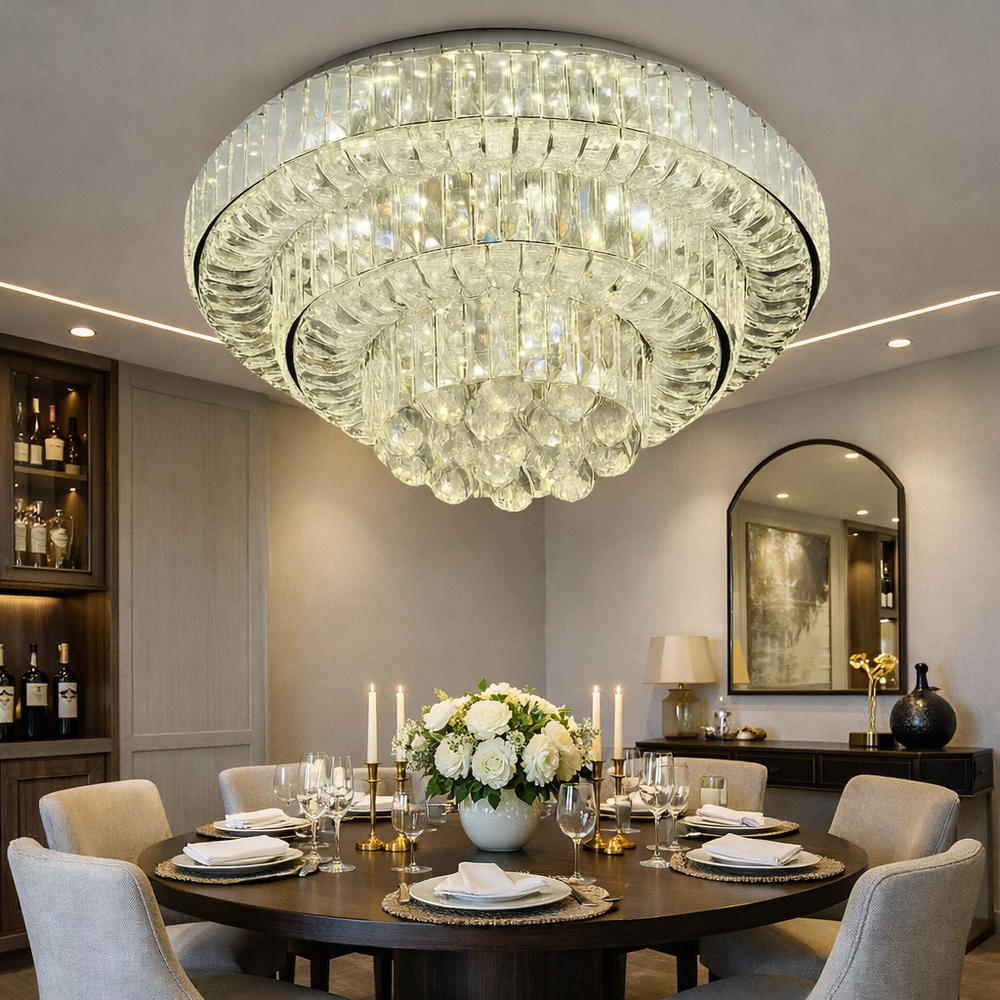 Lustra LED dublu rotund Ø600 cu telecomanda, lumina ajustabila 3500K–6500K, iluminat modern pentru dining spatios