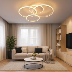 Lustra LED 8888/4 128W cu 4 inele interconectate, potrivita pentru livinguri moderne cu lumin a reglabila si design geometric elegant