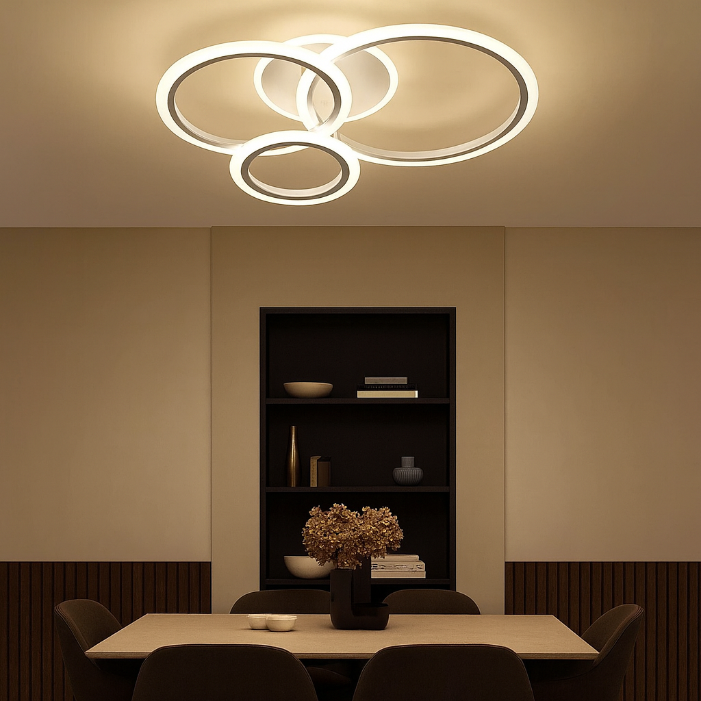 Lustra LED 8888/4 128W cu 4 inele, ideal a pentru dining modern cu lumin a uniforma si ajustabila