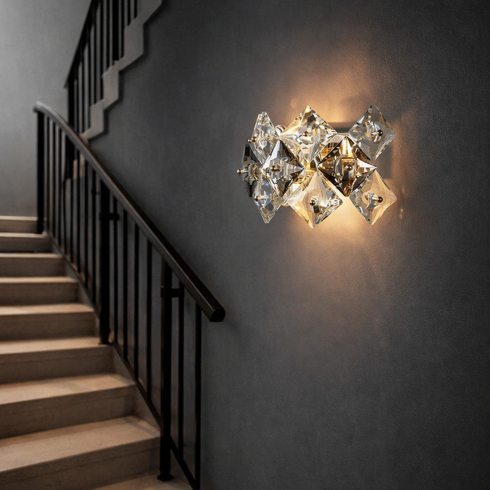 Aplica perete cristal crom 2xE27 89005/2 CH, iluminare decorativa sigura pentru casa scarilor