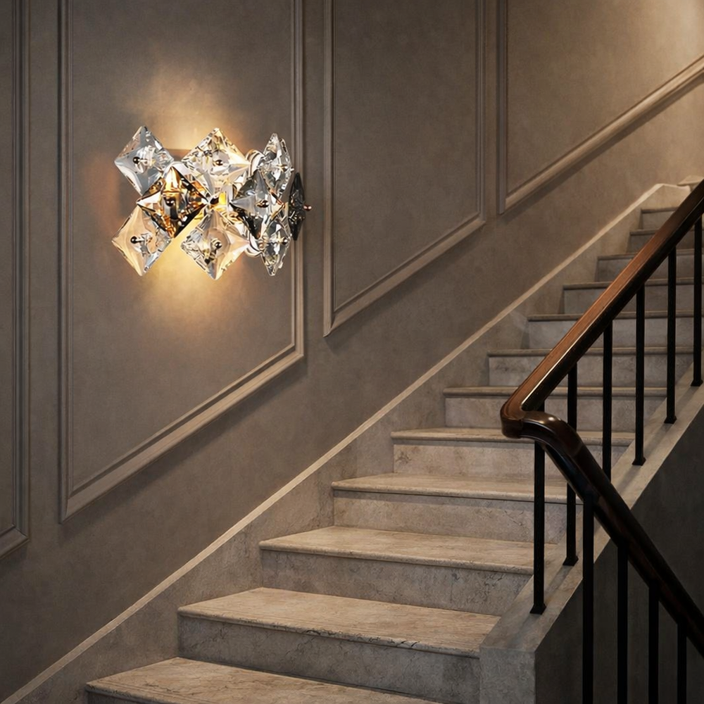 Aplica perete cristal 89005/2 FG, iluminare decorativa sigura pentru casa scarilor