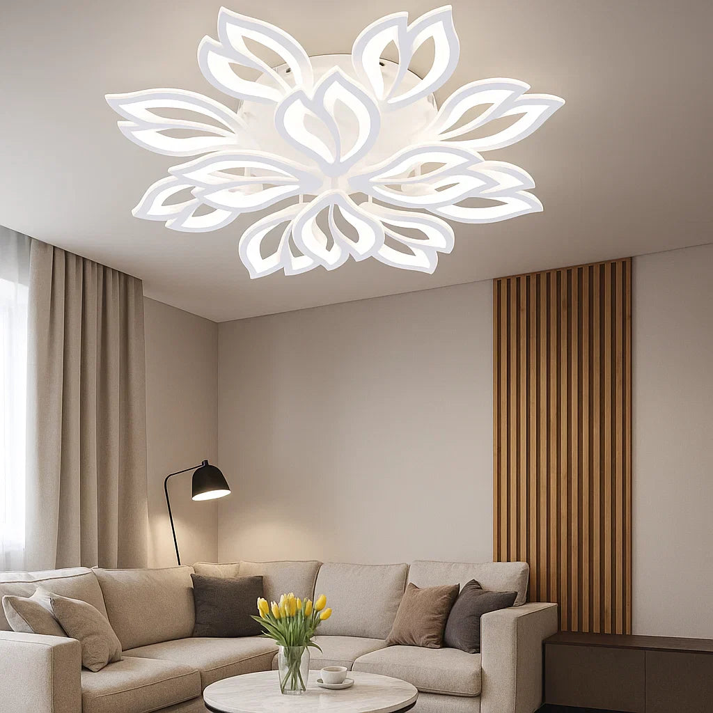 Lustra LED 19250/8+4N WH 240W cu lumina reglabila 3000–6500K si telecomanda, montata intr-un living modern pentru iluminare puternica si clara.